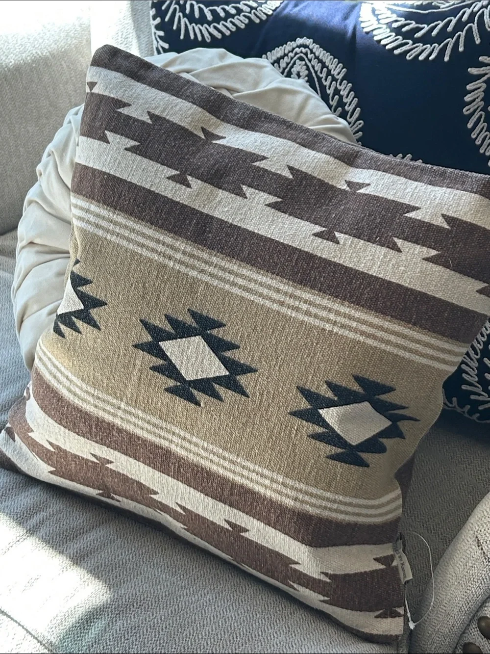 NEW! Southwestern Geometric Aztec Western Print Throw Accent Pillow Brown & Tan